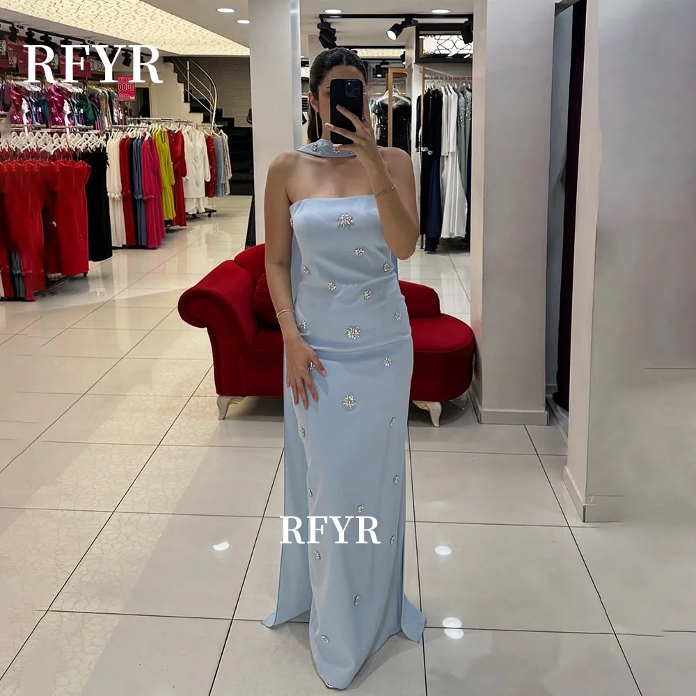 

RFYR Straight Party Dresses with Beads Evening Dress for Arabic Women Crystal Stones Prom Dress Gala vestidos Customized