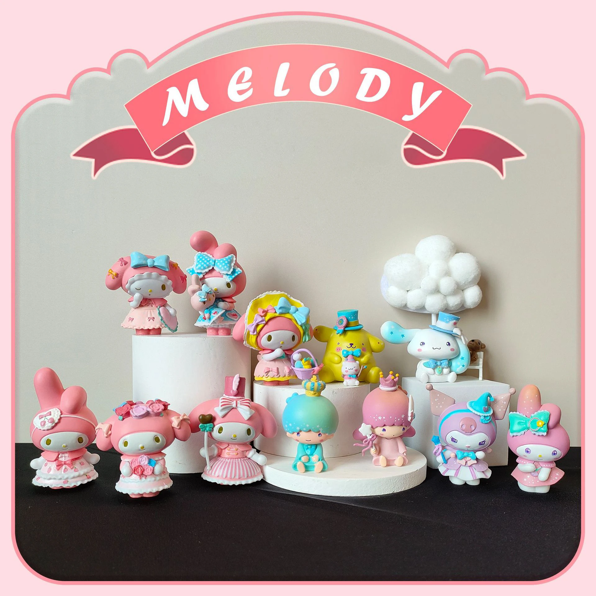 

Sanrio Anime Figure My Melody Action Figures Hello Kitty Artoon Doll Kuromi Cinnamoroll Kawaii Toys for Girls Pudding Dog Gifts