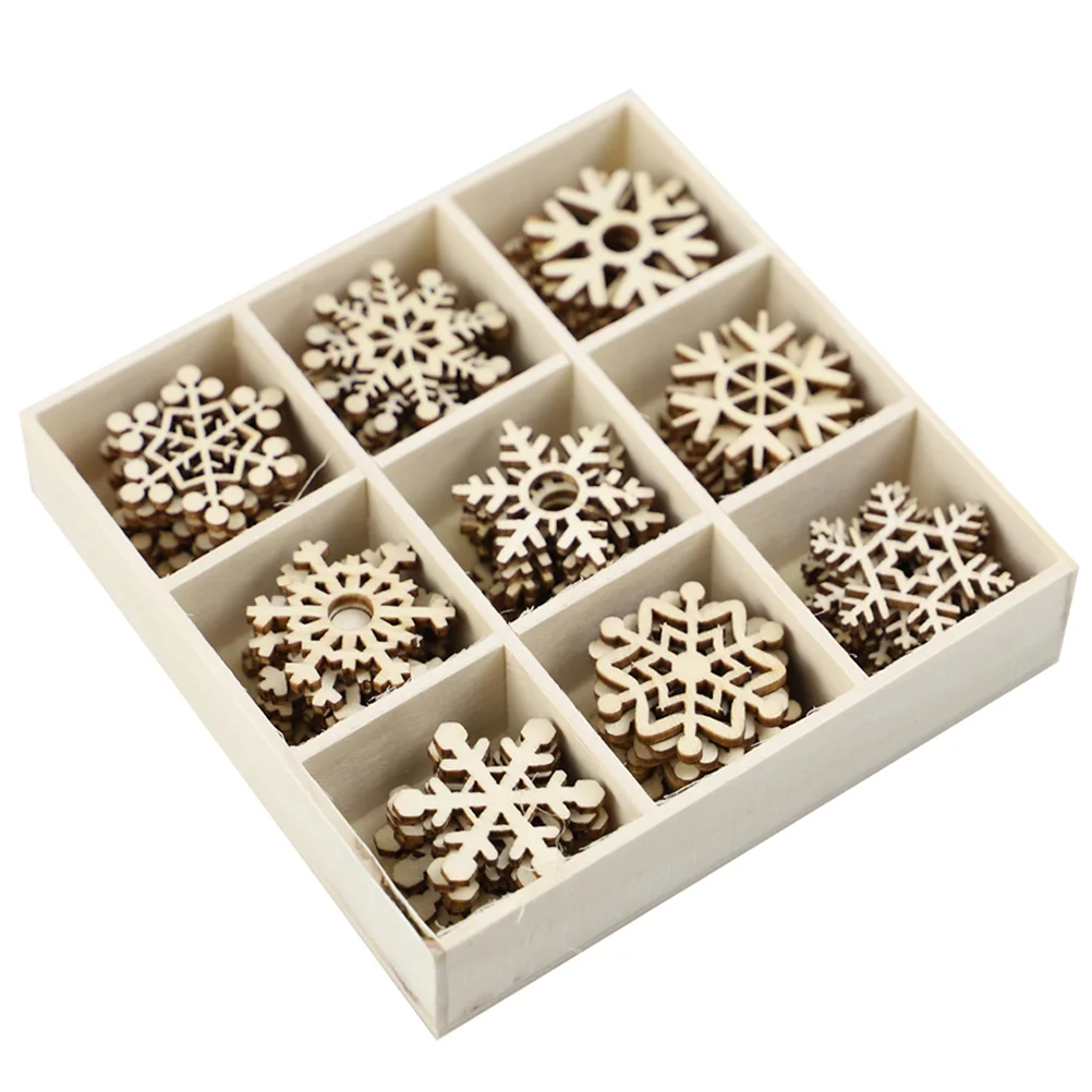 72 Pcs 1 Set 9 Compartments Wooden Crafts Practical Wooden -wares (Snowflake) pendants in 9 compartments