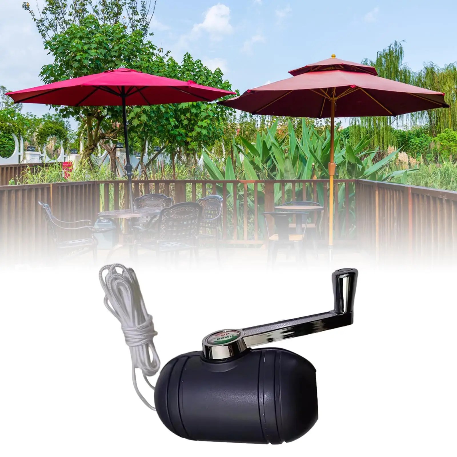 PP Plastic Patio Umbrella Parts Kit with Turning Handle Swivel Head Pulley for Outdoor Parasol Replacement Mount Clamp Beach