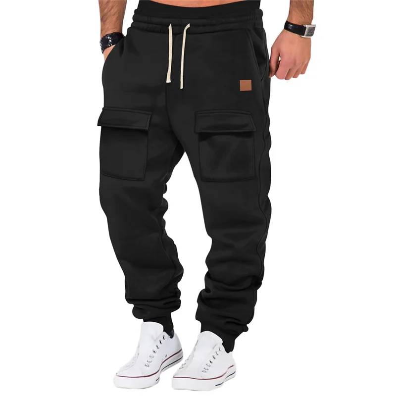 Men's Cargo Pants Casual Loose Autumn Winter Straight Pants Multi-Pockets Solid Color drawstring Sweatpants Outdoor men trousers