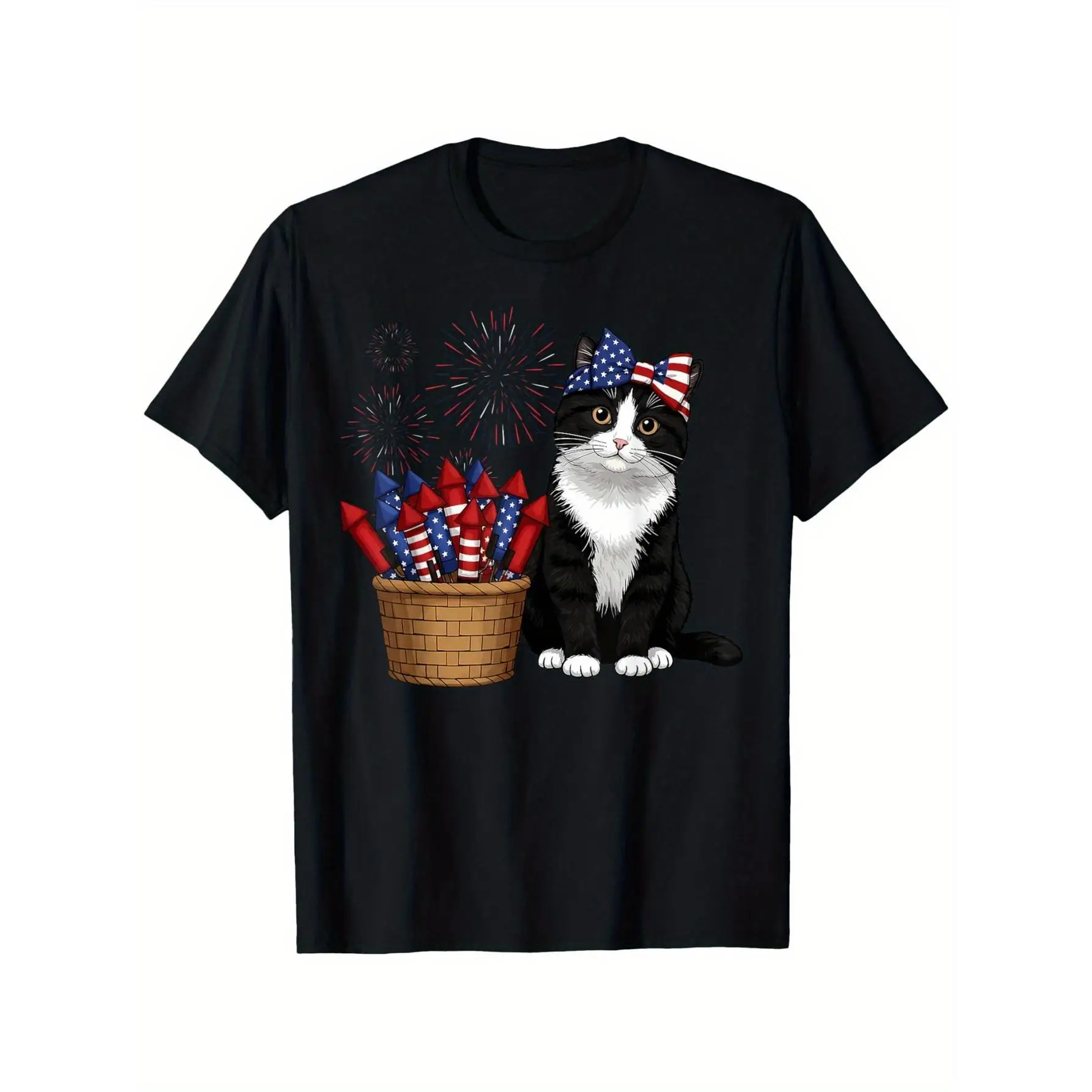 

Funny Cat T-Shirt, Patriotic American Flag Graphic Tee, Men's Cat Lover Humorous Top, Veteran Day Novelty Gift