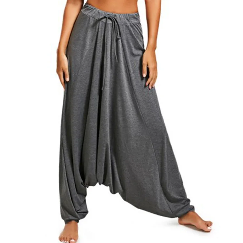 Damskie luźne spodnie balonowe hipisowskie w jednolitym kolorze szerokie nogawki z elastyczną talią Mujer Pantalones nowe spodnie haremowe