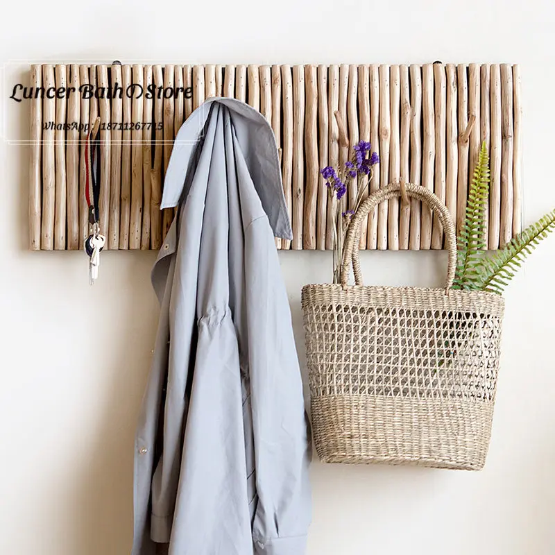 Solid Wood Wall Mounted Coat Rack, Entryway Hooks for Keys and Clothes, Doorway Wall Decor Hanger for Home
