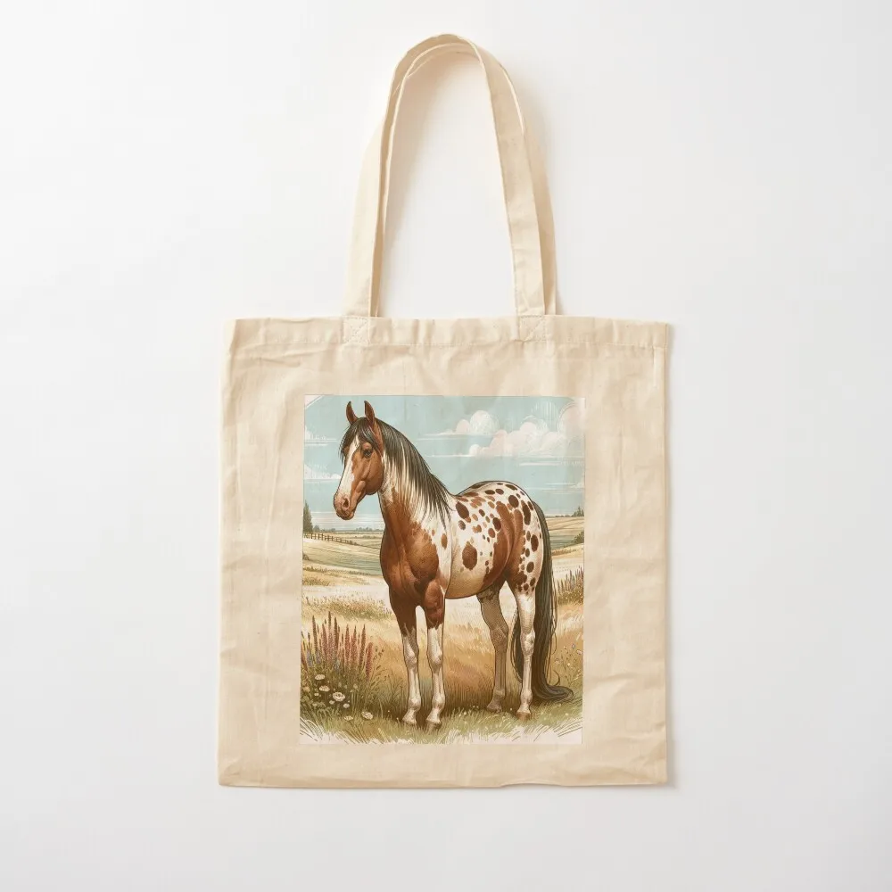Horse Appaloosa Leopard Pattern On Pasture Tote Bag foldable reusable bag Beach bag free delivery bags
