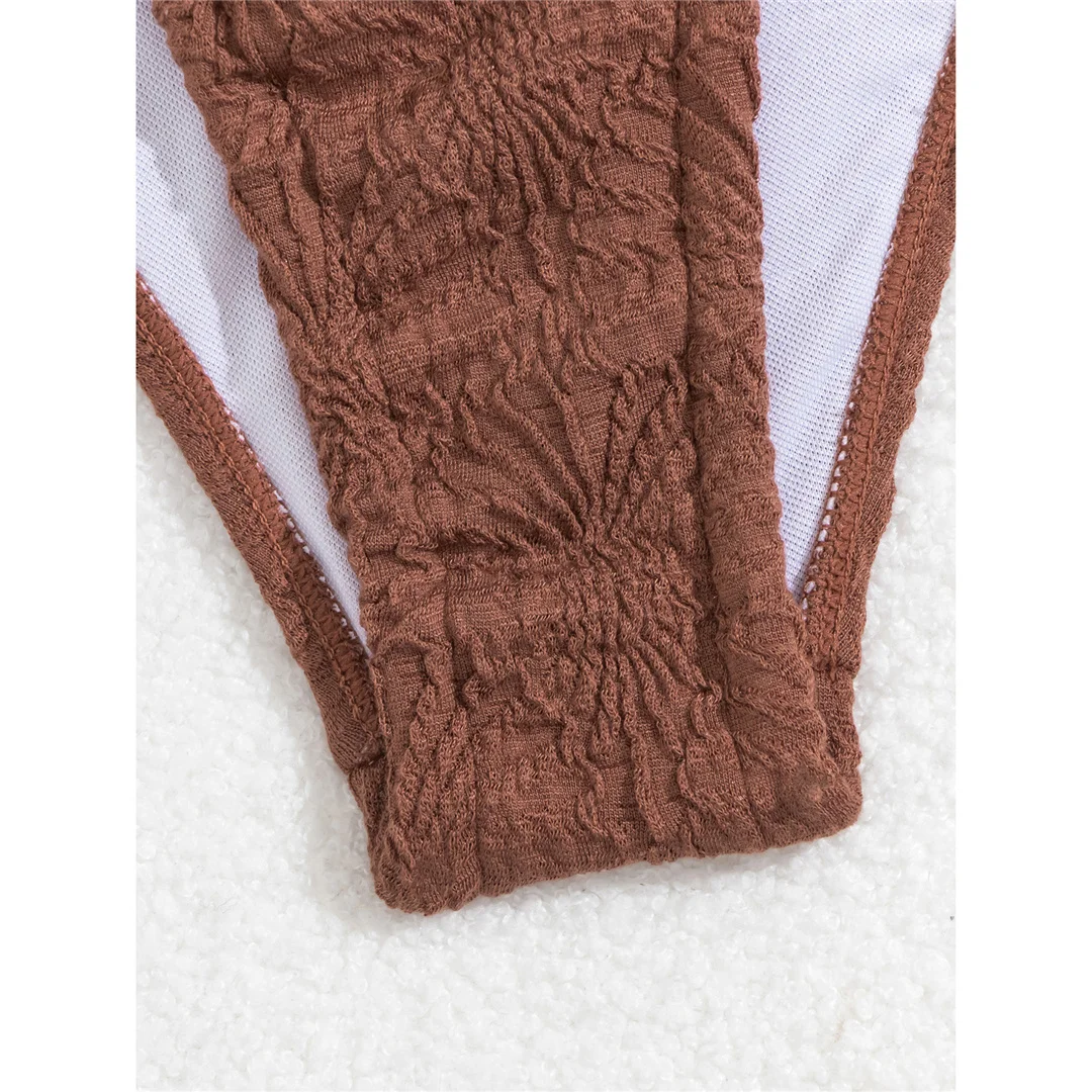 Gefalteter, mit Bügeln versehener, hoch geschnittener Bikini, Damen-Badeanzug, zweiteiliges Bikini-Set, Badebekleidung, Badeanzug, Modell V5807. – Detail 15