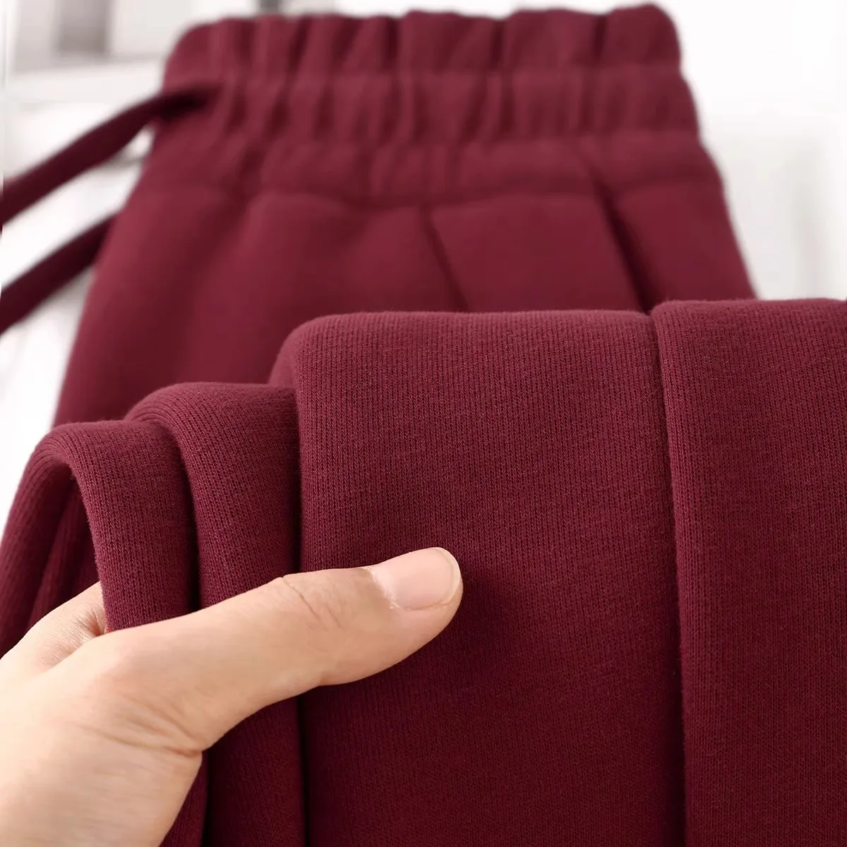 

Винно-красные женские брюки-бананы из ангоры, свободные прямые спортивные штаны из плотной ткани, новинка 2026 года, широкие спортивные брюки