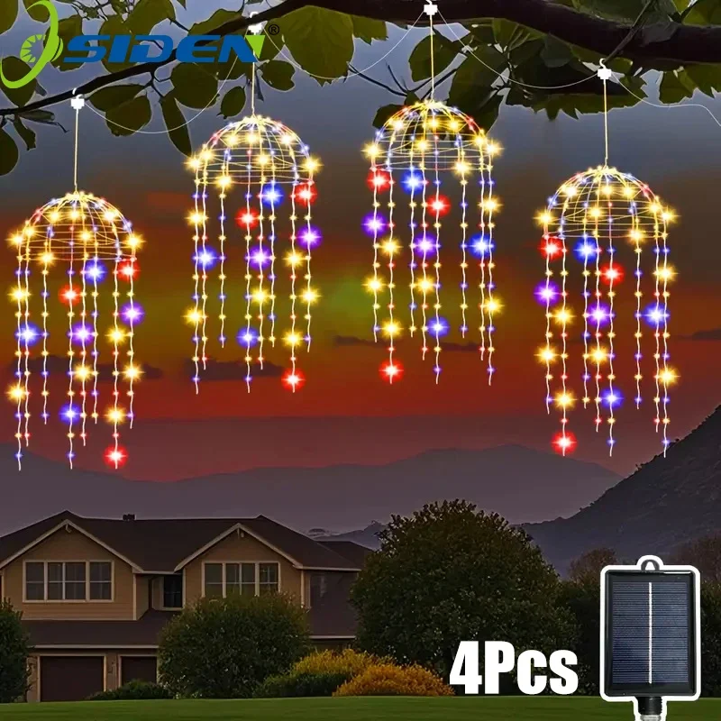 4pcs Solar Hanging Jellyfish Lights 8 Modes Waterproof LED Outdoor String Lights for Garden Weddings Trees Christmas Decorative