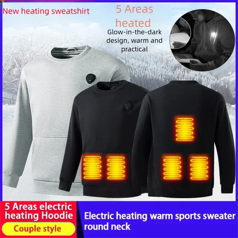 

Терморубашка с круглым вырезом на 5 зон с подогревом, унисекс, зимняя, электрическая, с умным поддержанием постоянной температуры, теплая спортивная одежда