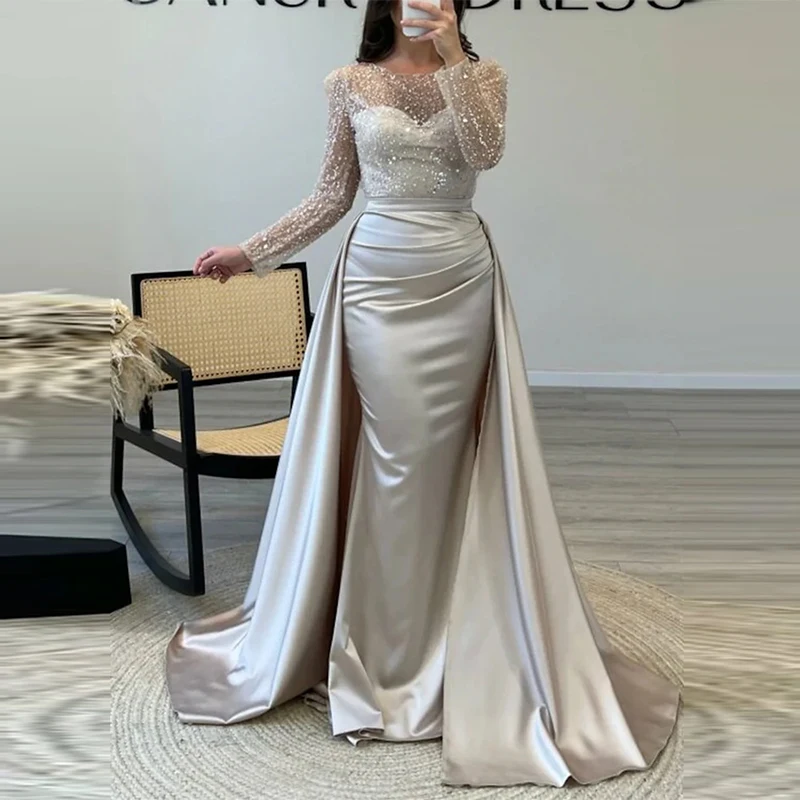 2025 New Year Women Evening Dress Elegant Sequin Patchwork Slim Banquet Dress Lady Temperament Long Sleeved Pleated A-line Dress