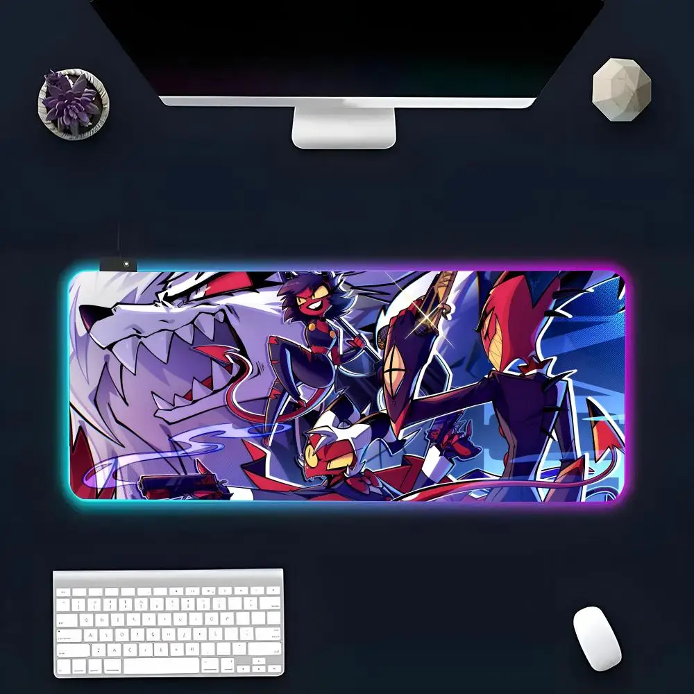 Anime H-Helluva B-Boss Mouse Pad RGB Glow Personality Picture Custom PC Table Mat Carpet Mat Game Player Dedicated LED