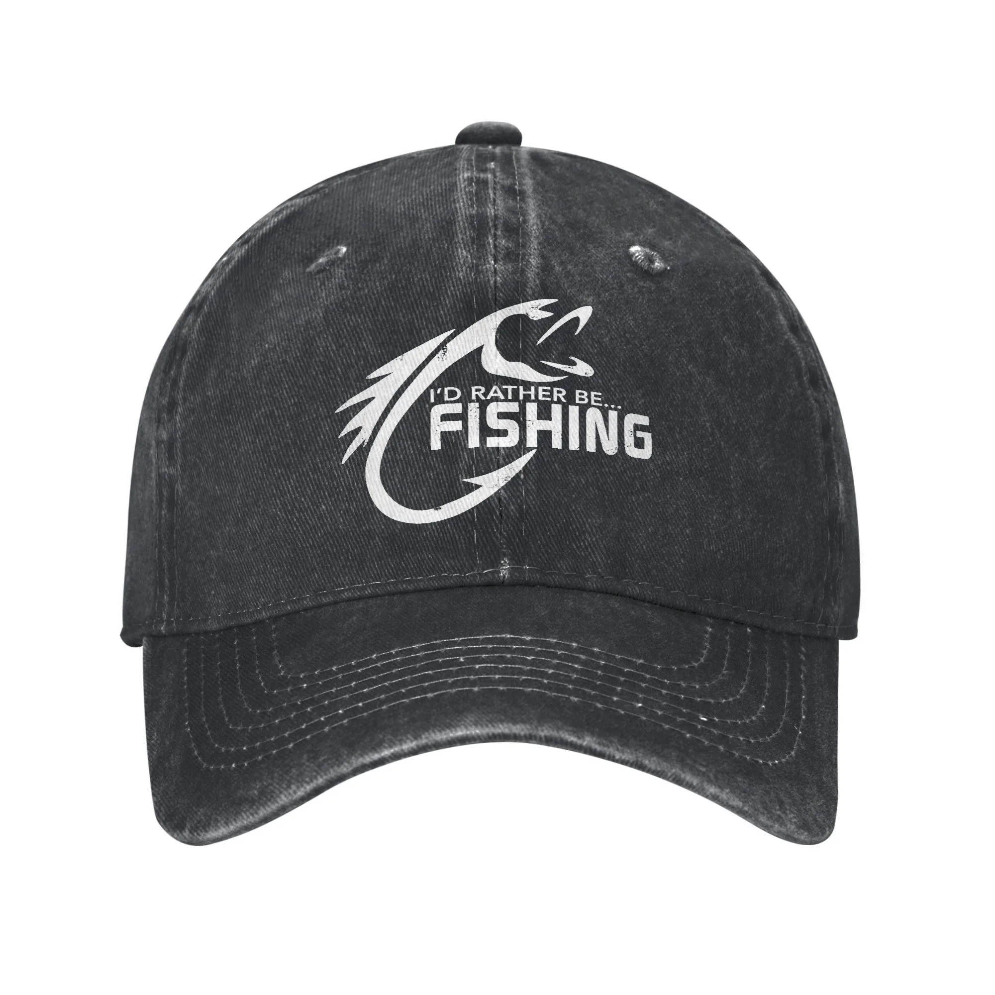 I'd Rather Be Fishing Graphic Distressed Baseball Cap for Anglers Outdoor Activities
