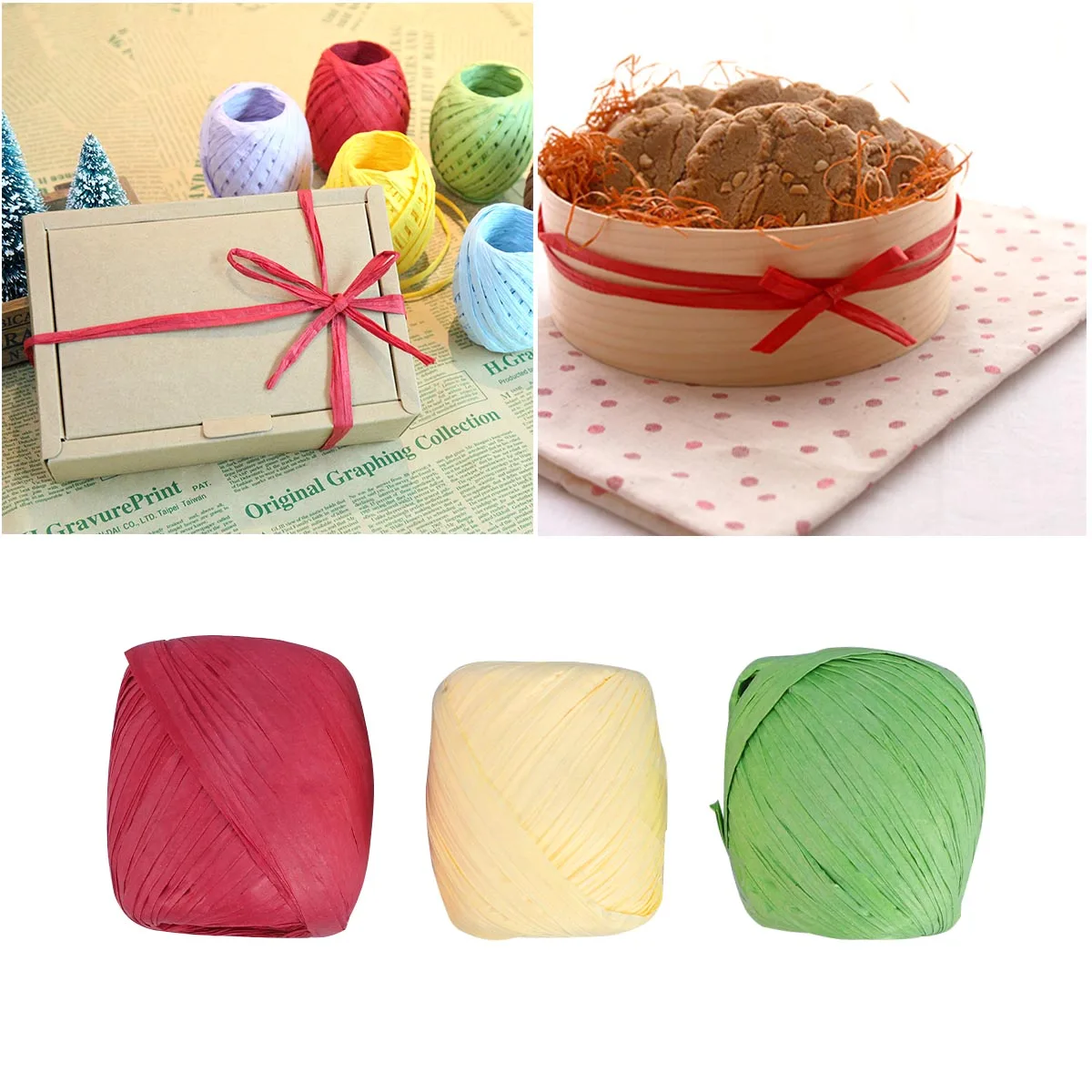 

Gift Wrapping Tape 3 Rolls Straw Rope DIY Hemp Cord Raffia Twine String Natural Arts Craft Projects Home Decorations Christmas
