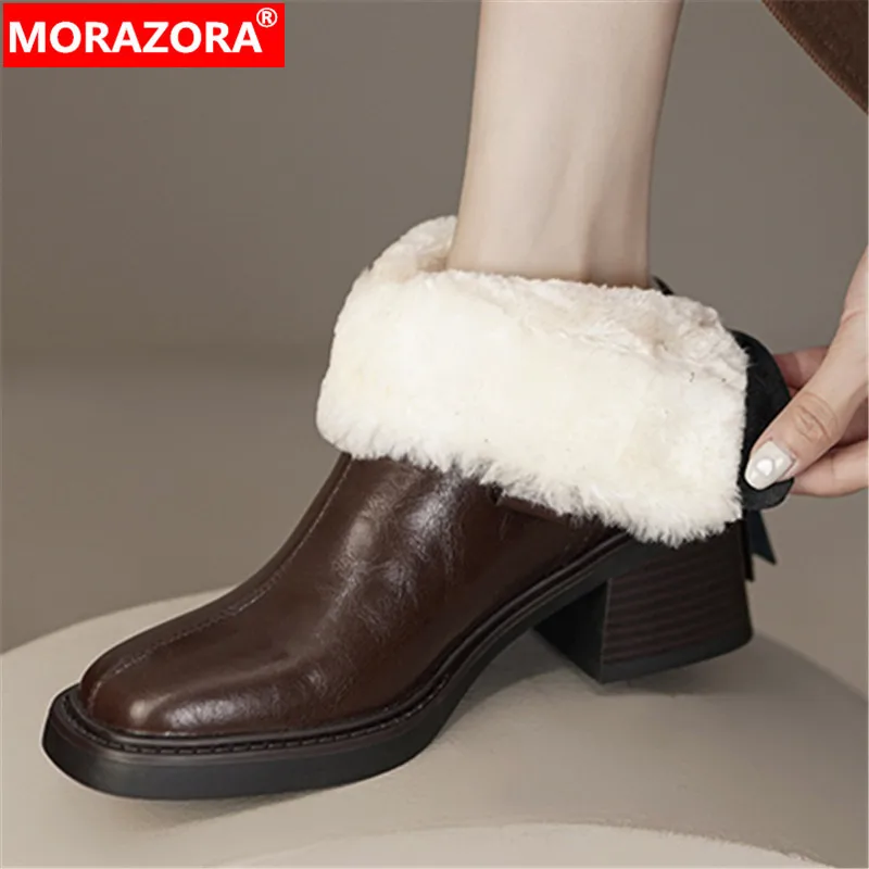 

MORAZORA 2024 New Ladies Platform Ankle Boots Genuine Leather Winter Boots Woman Top Sale Nature Wool Snow Boots