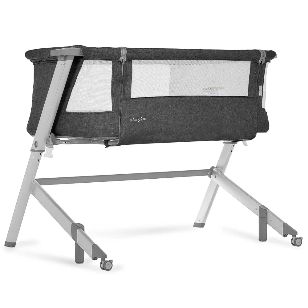 Bassinet and Beside Sleeper in Black, Lightweight and Portable Baby Bassinet, Five Position Adjustable Height