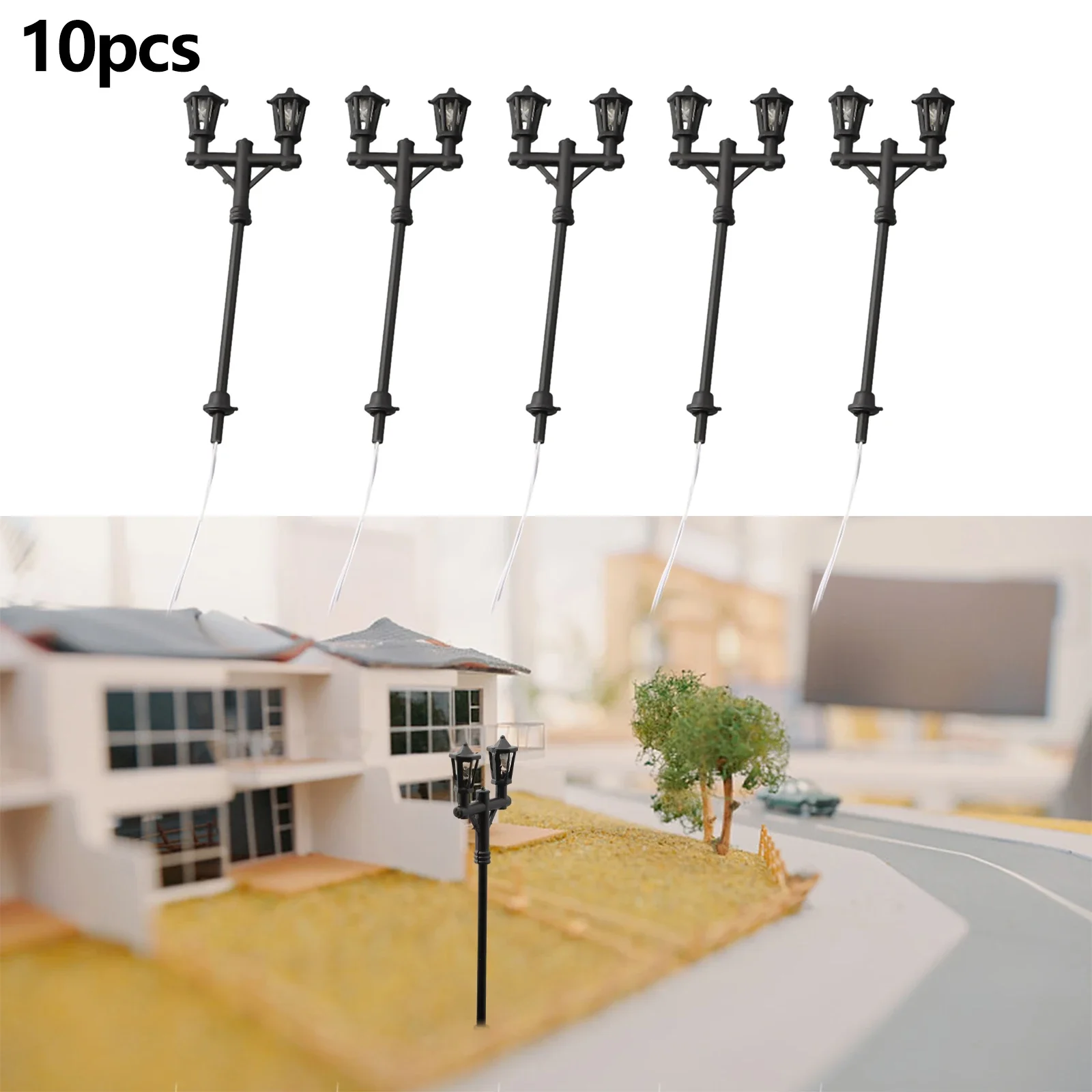 10Pcs Model Street Lights Scale 1:100 Railway LED Lamppost Patio Garden Outdoor Lamps The Base Can Be Adjusted In Height image 6