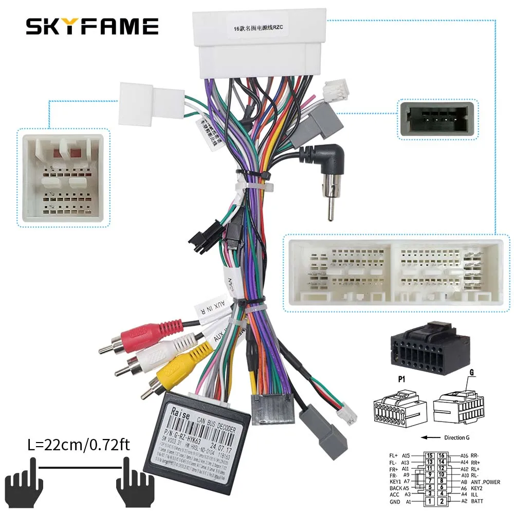 SKYFAME Auto 16pin Kabelbaum Adapter Canbus Box Decoder Für Hyundai Elantra Mistra Encino Kona KX3 KX7 G-RZ-HYK63/HY-SS-04