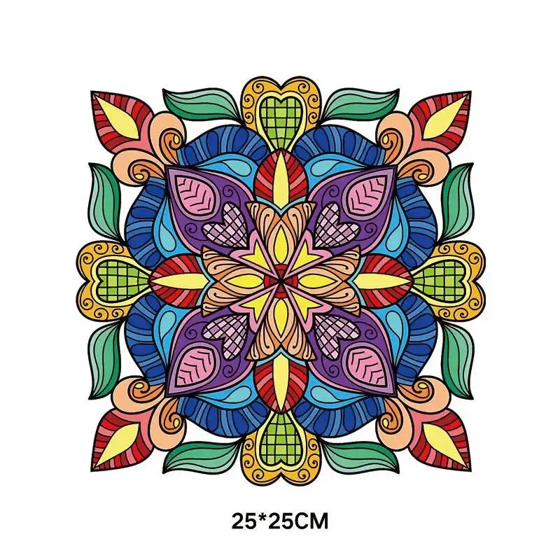 Colorful Flower Mandala Flowers Heat Transfer Vinyl Stripes Thermal Stickers On Clothes Fusible Iron On Patches Custom Patch