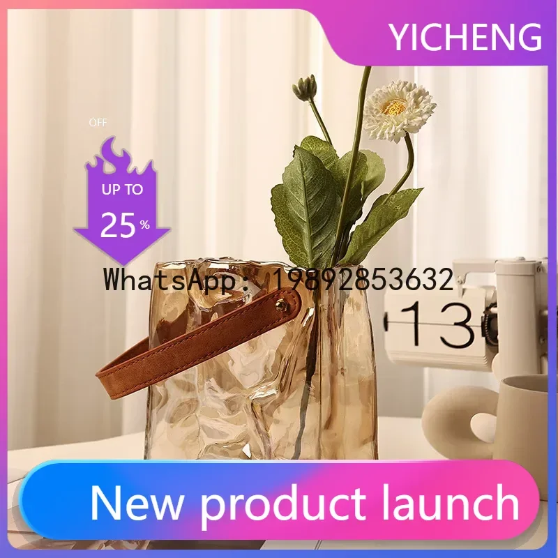 

QQ Creative Glass Vase Bag Shape Leather Handbag Terrarium Transparent Hydroponics Flower Pot Home Decoration Accessories