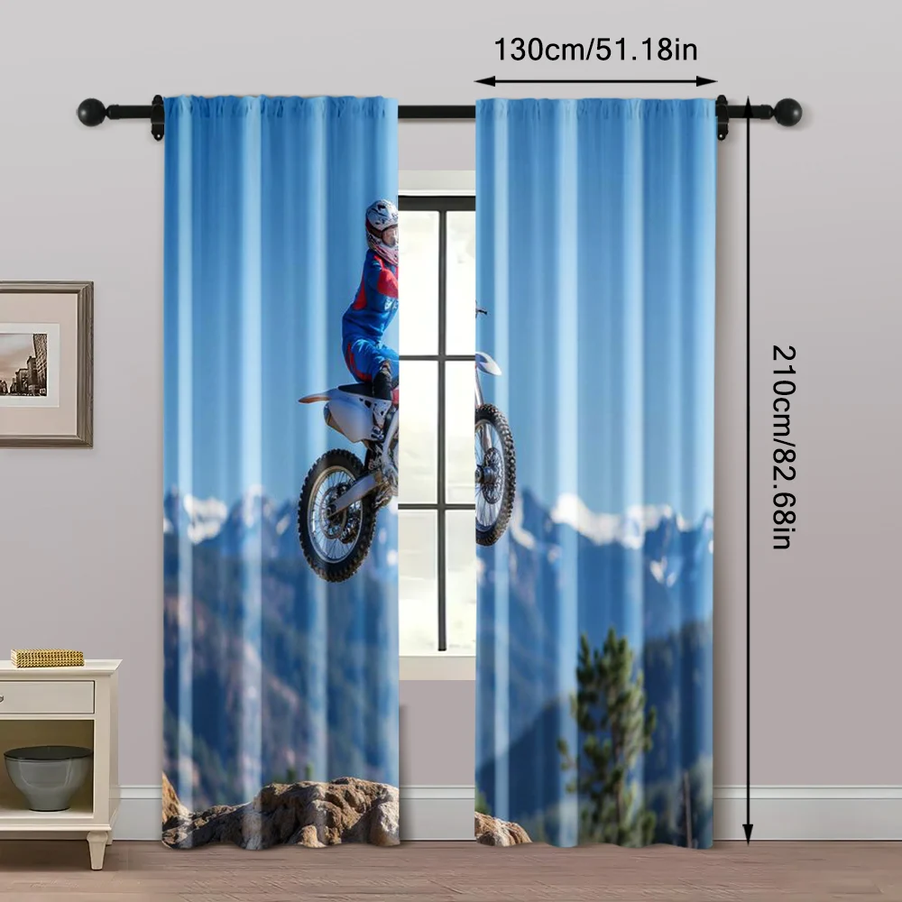 2pcs, Creative Curtains Motocross Bike Style Stunt Machine Washable Polyester (without rod) Stuff Clearance Perfect for Bedroom, 5