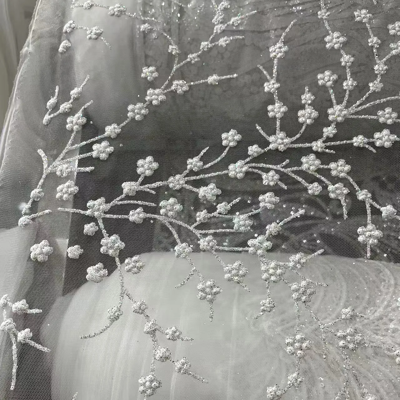 

Маленькие цветы, блестящая кружевная ткань, белая фата для свадебного платья, кружевное платье, костюм для выступлений, тюль ручной работы своими руками