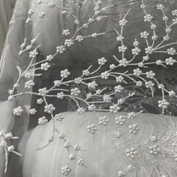 Small Flowers Glitters Lace Fabric Off White Wedding Dress Veils Lace Material  Dress, performance costume, handmade diy tulle