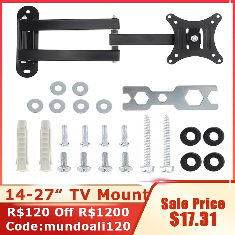 Universale 10KG Regolabile TV Staffa di Montaggio A Parete TV A Schermo Piatto Telaio di Supporto 15 ° di Inclinazione per 14-27 pollici LCD LED Monitor Piatto Pan
