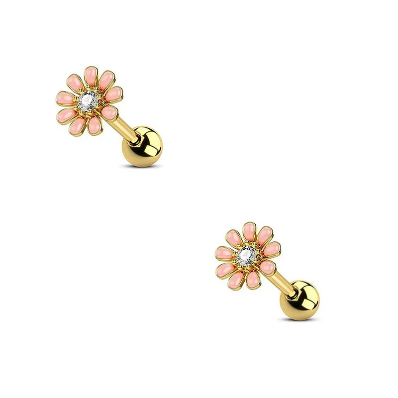 1 pair of delicate little Daisy flower ear bone spikes screw 2024 new fashion sweet temperament earrings female stainless steel