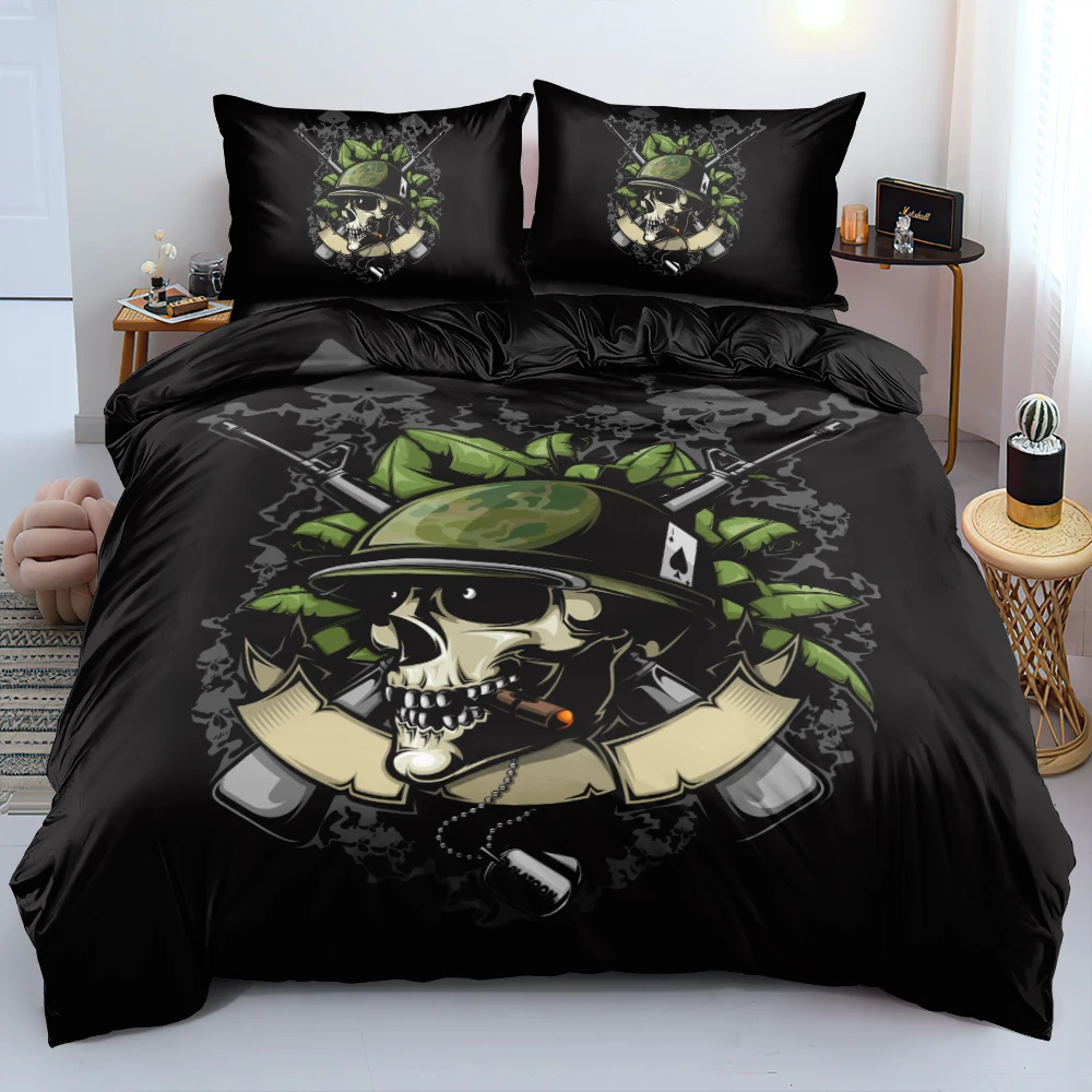 3D Army Skeleton Skulls Linens Bed Custom Design Quilt Cover Set Twin Full Queen King Size 135x200cm Bedding Set Home Textile