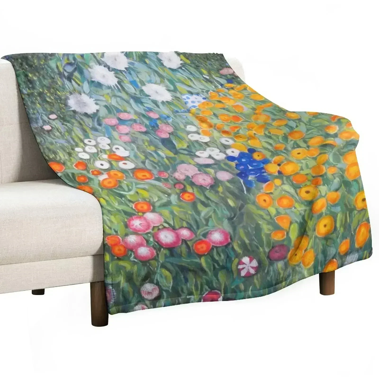 

Flower Garden by Gustav Klimt Throw Blanket Plush Decoratives Picnic Blankets