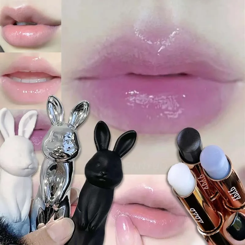 Baume à lèvres hydratant Lapin, teinte rose violette, gelée cristalline colorée, anti-gerçures, lisse les ridules, base transparente pour lèvres, soin des lèvres
