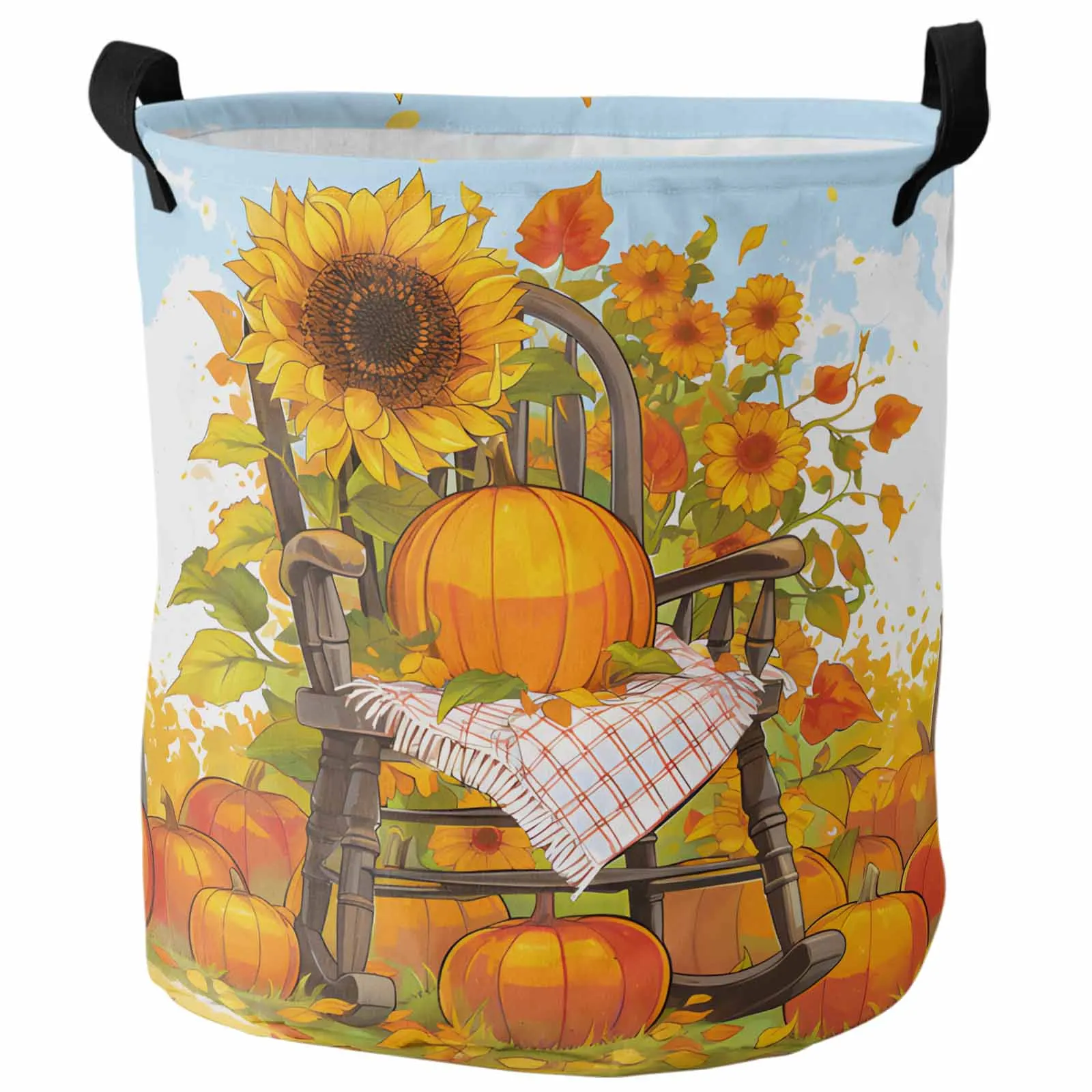 Autumn Retro Pumpkin Rocking Chair Sunflower Dirty Laundry Basket Foldable Waterproof Organizer Clothing Toy Storage Basket