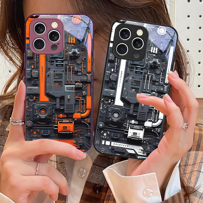 

Yellow circuit board For iPhone 16 E 15 14 13 Plus 12 mini 11 Pro Max XR Xs Max 16E X 7 8 6 6S 2022 Tempered Glass Phone Case