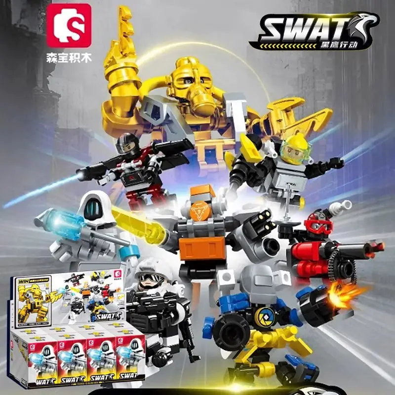 

SEMBO BLOCK Black Hawk Action Iron Guard SWAT Gold Military Building Blocks Minifigure Blind Box Toy Gift for Boys