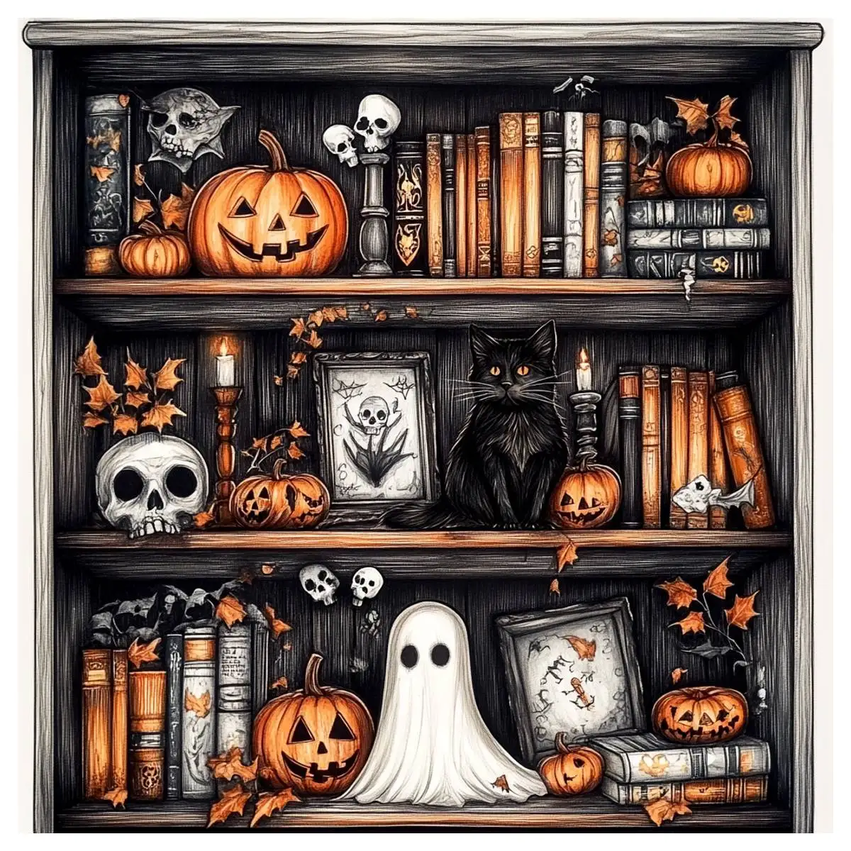 Kit de Punto de Cruz para Halloween, 40x40 cm/15.74 pulgadas, Kit de Bricolaje, Bordado Completo 11CT/14CT, Pintura Colgante, Hilo de Algodón Ecológico