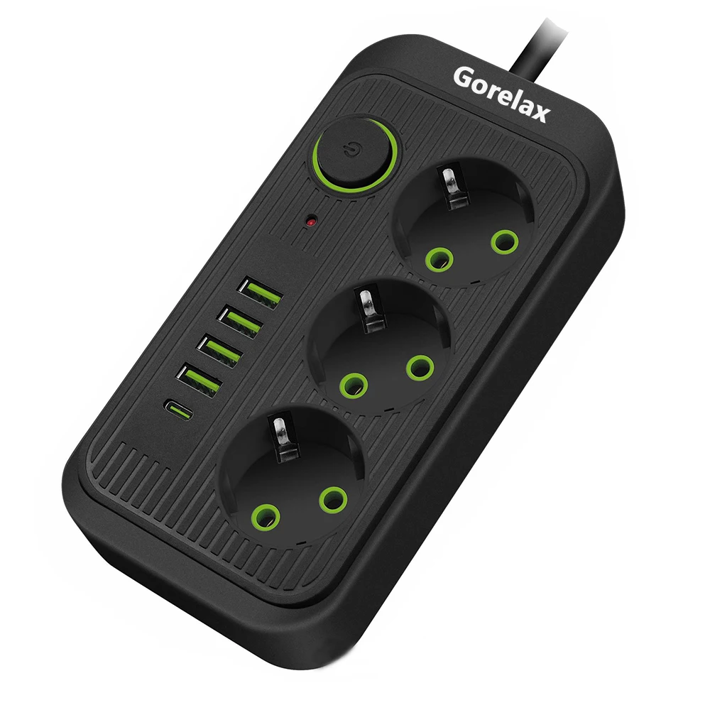 Gorelax Electrical Power Strip With USB Type C 2M EU Plug AC Outlets Socket Extension Cord Fast Charging Station Power Socket