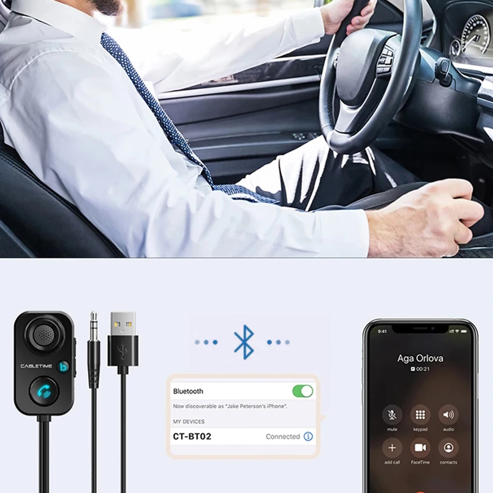 Bluetooth Receiver 5.1 AUX Audio 3.5mm Wireless Adapter for Hands-Free Car Amplifier Speaker Headphone Car Accessories