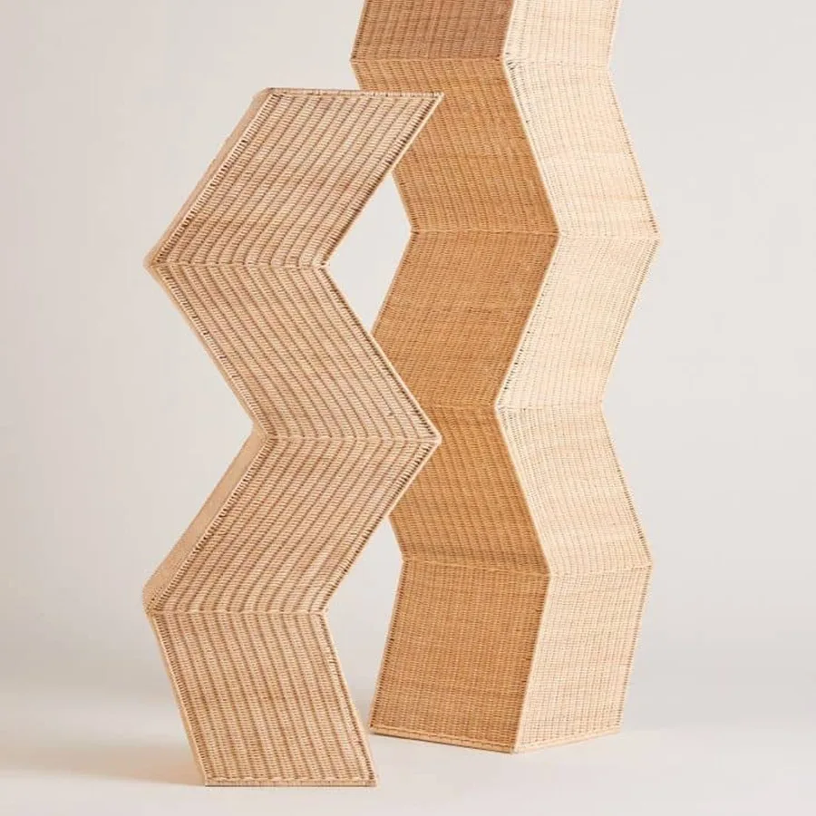 Living room, sofa side B&B bedside geometric shape, handmade rattan decoration floor lamp