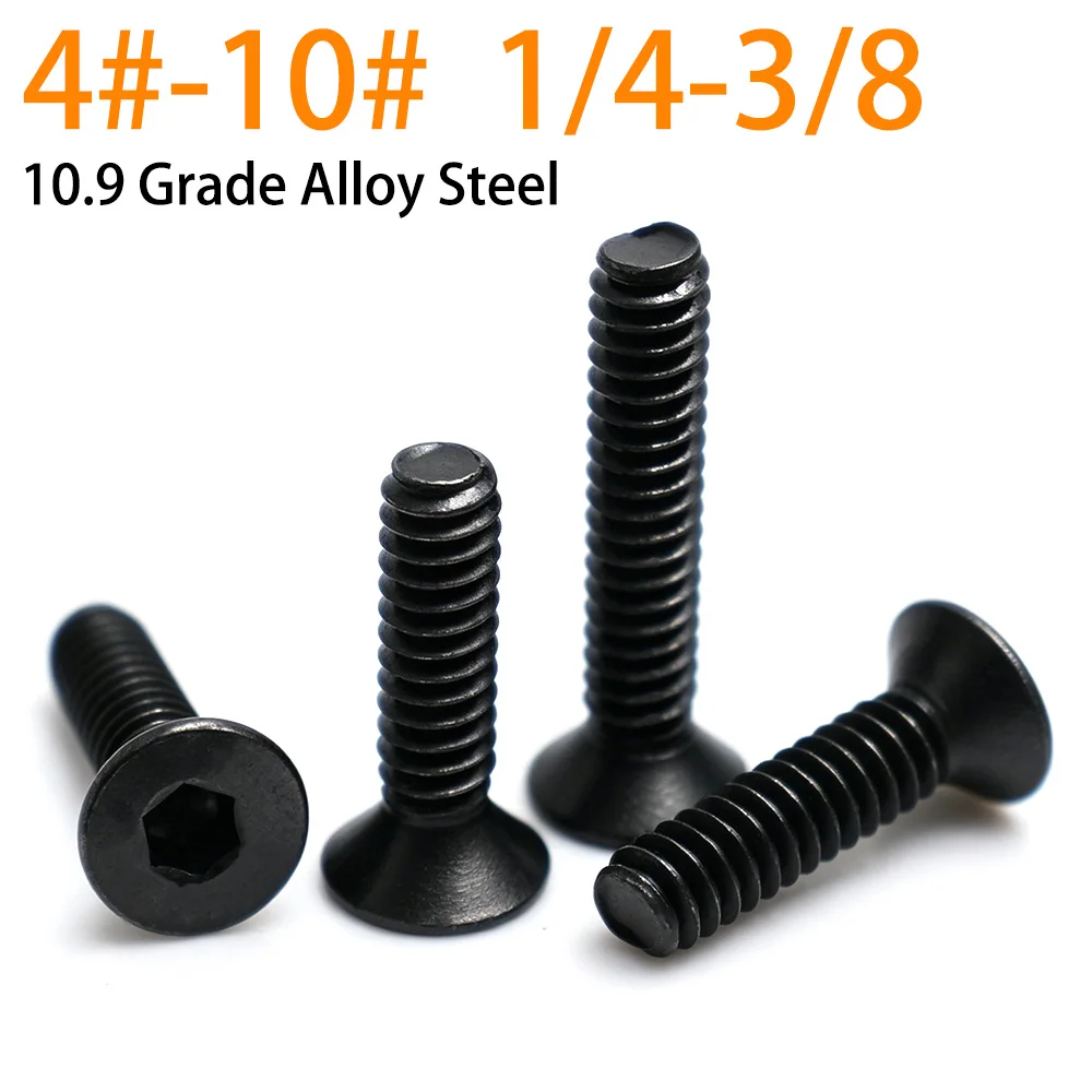 Black 10.9 Grade UNC UNF Imperial Inch Countersunk Hex Socket Screw Flat Head Bolt 4-40 6-32 8-32 10-24 1/4-20 5/16-18 3/8