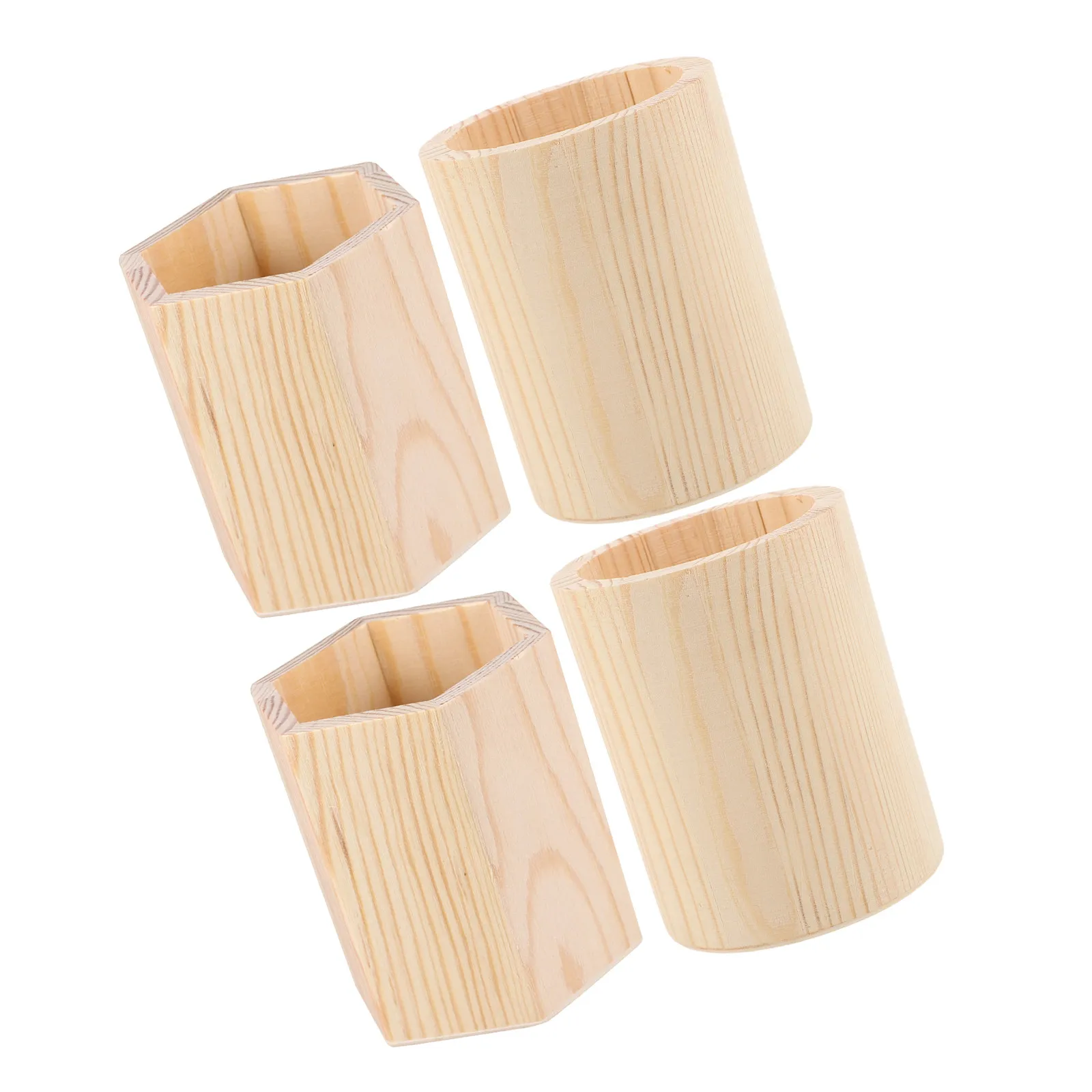 

Набор из 4 штук: Необработанные деревянные шестигранные подставки для ручек, органайзеры для кистей для макияжа, деревянные стаканы для карандашей в деревенском стиле для офиса и дома