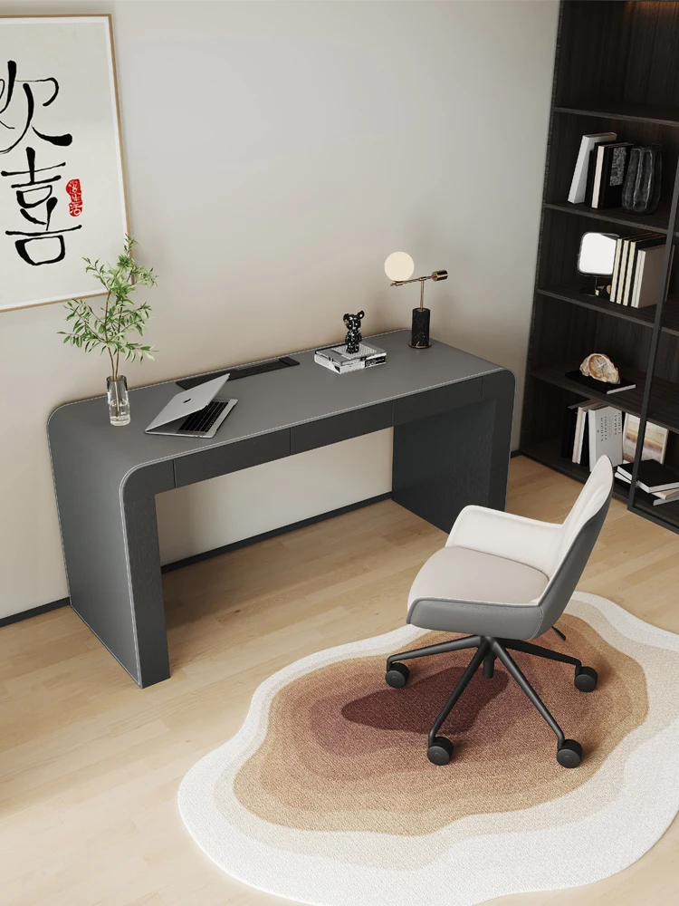 Italian minimalist desk, home study, office desk, light luxury, modern luxury, saddle leather writing desk, computer desk