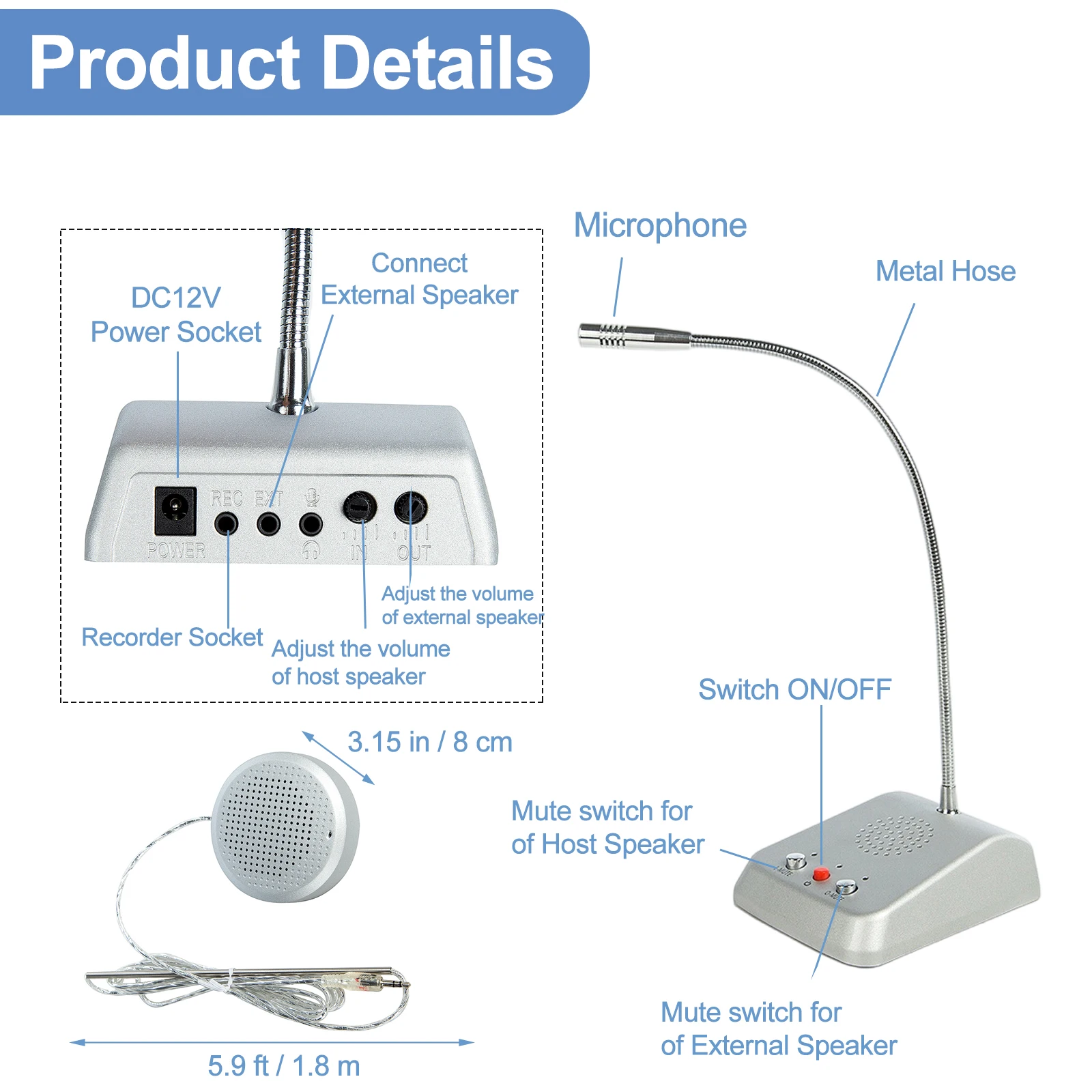 Noise-Free Two-Way Window Counter Intercom Zero-touch Interphone Wireless System for Bank/Office/Store/Station Window (Silver)