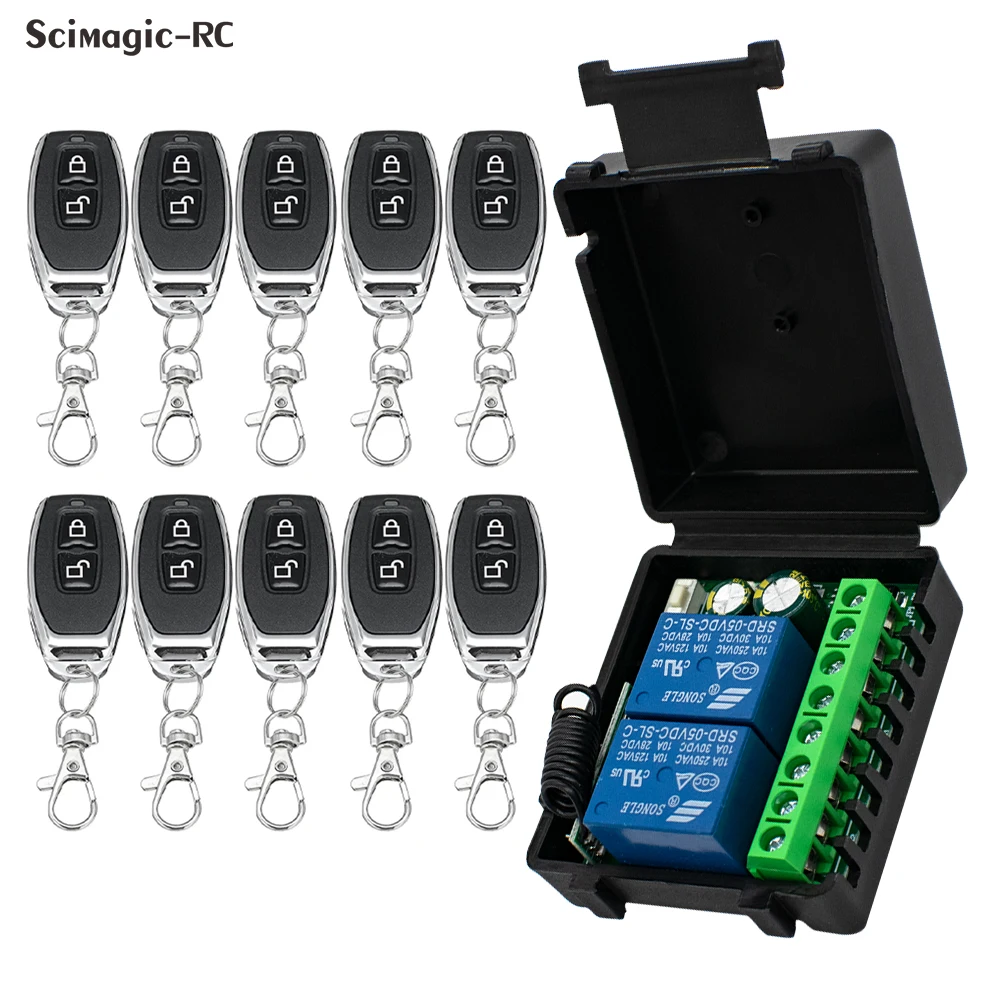 2CH Relay Receiver DC 12V/24V 6-30V 433Mhz Remote Control Switch + 1/2/3/5/10pcs Transmitter for Garage Door Lighting Curtains