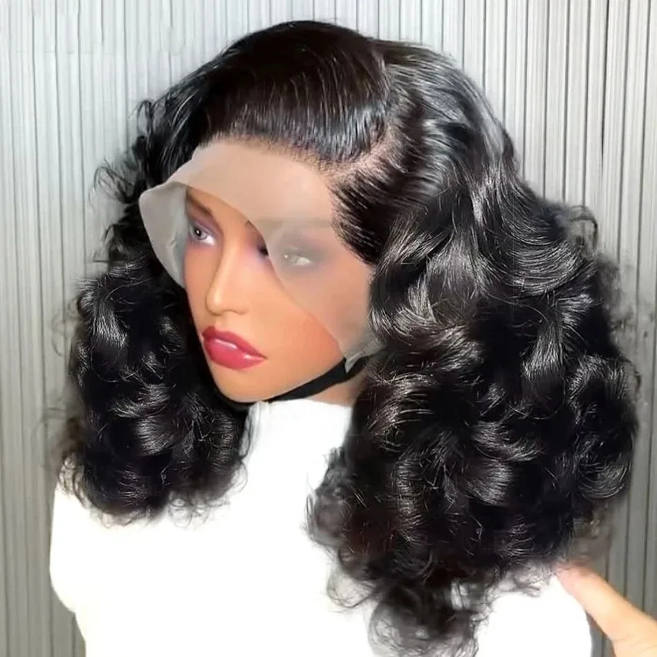 

13x4 Lace Front Short Bob Wig Human Hair Body Water Wave Brazilian Virgin Remy Hair Natural Black Breathable Lace for Women