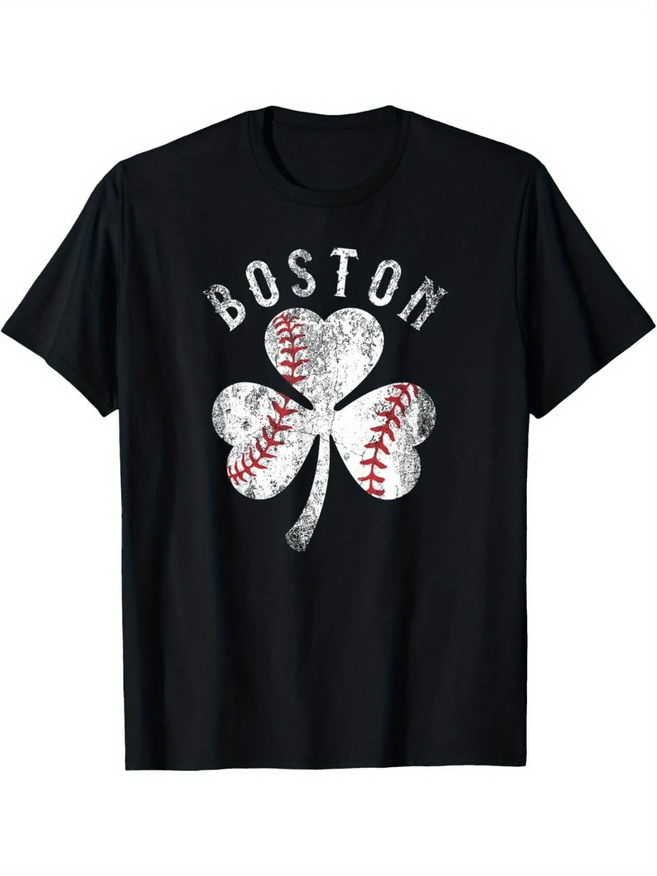 Men'S Vintage Boston St. Patrick'S Day Oversized T-Shirt in Black Featuring an Irish Shamrock Design, with Short Sleeves And a R