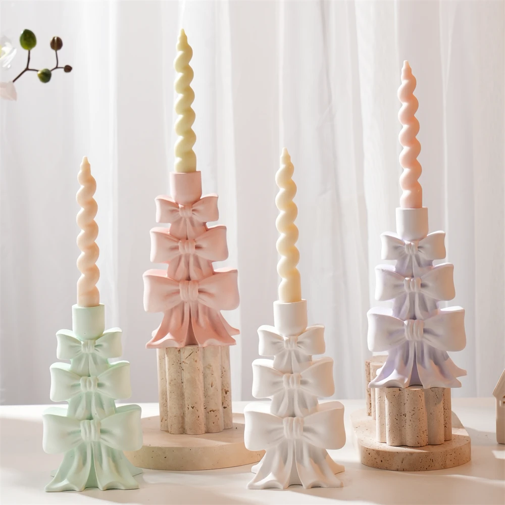 

Christmas Bowknot Tree Candle Holder Silicone Mold Bow Wax Melt Burner Plaster Concrete Silicone Mould Christmas Ornament