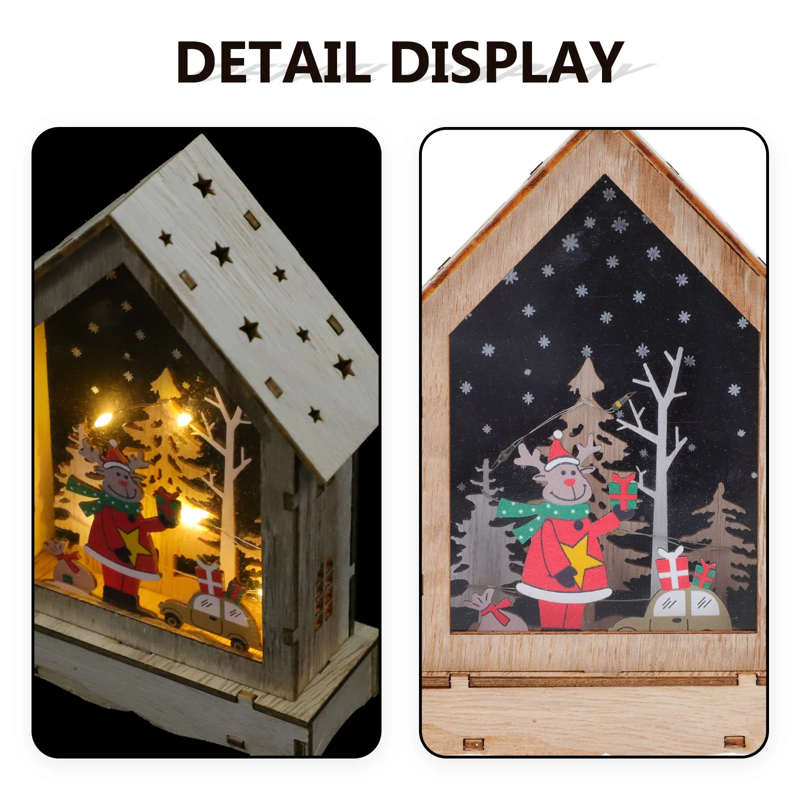 

Wooden Christmas House Xmas Desktop nament Glow Design Wood Gift Home Bar Restaurant Scene Holiday Decor Wind Chimes