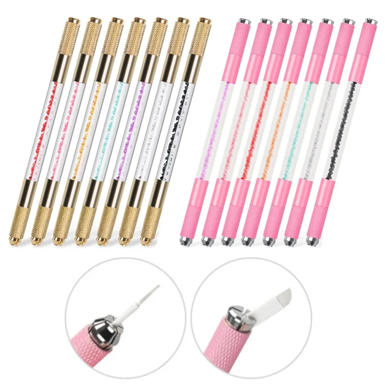

1PC Microblading Double End Crystal Acrylic Tattoo Manual Pen Permanent Makeup Eyebrow Lip Tools Use For Flat/Round Blade