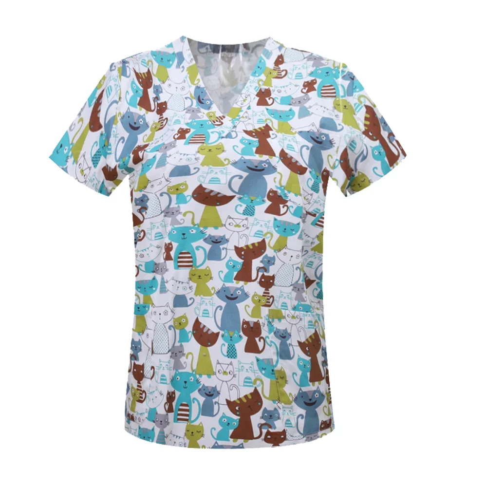 عيادة الحيوانات الأليفة مستشفى التمريض الدعك الحيوانات الكرتون طباعة القمم القطن النساء طب الأسنان الطبيب بلوزة الزي الجراحي قمصان رجل