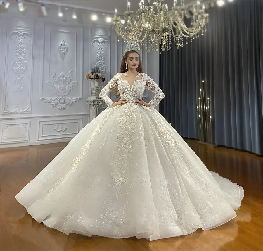 Customized Luxury Lace Appliques Sleeves Off Wedding Gown Ball Gown Style Amanda Novias Official
